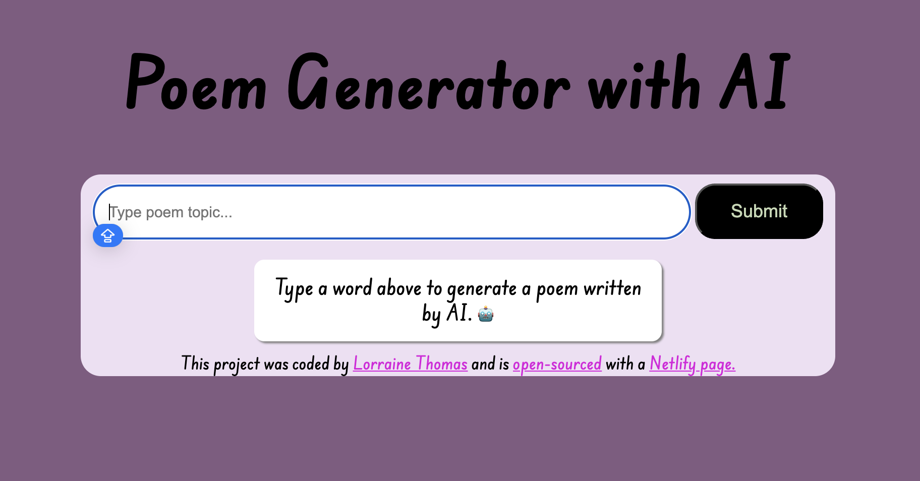 Poem generator screenshot